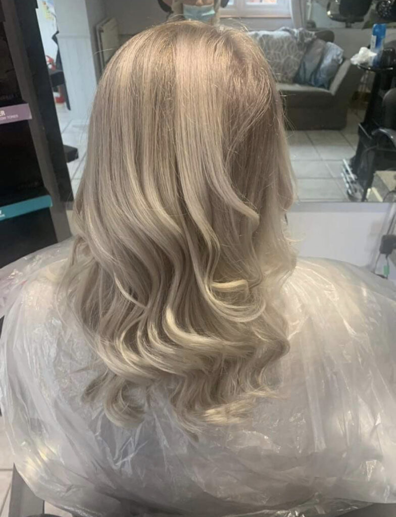 Freshly coloured and styled blonde hair at Cut & Colour Baschurch